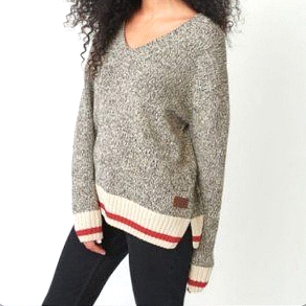 Roots Cabin Canada Marled V-Neck Sweater Fall Gift School Winter Work Travel